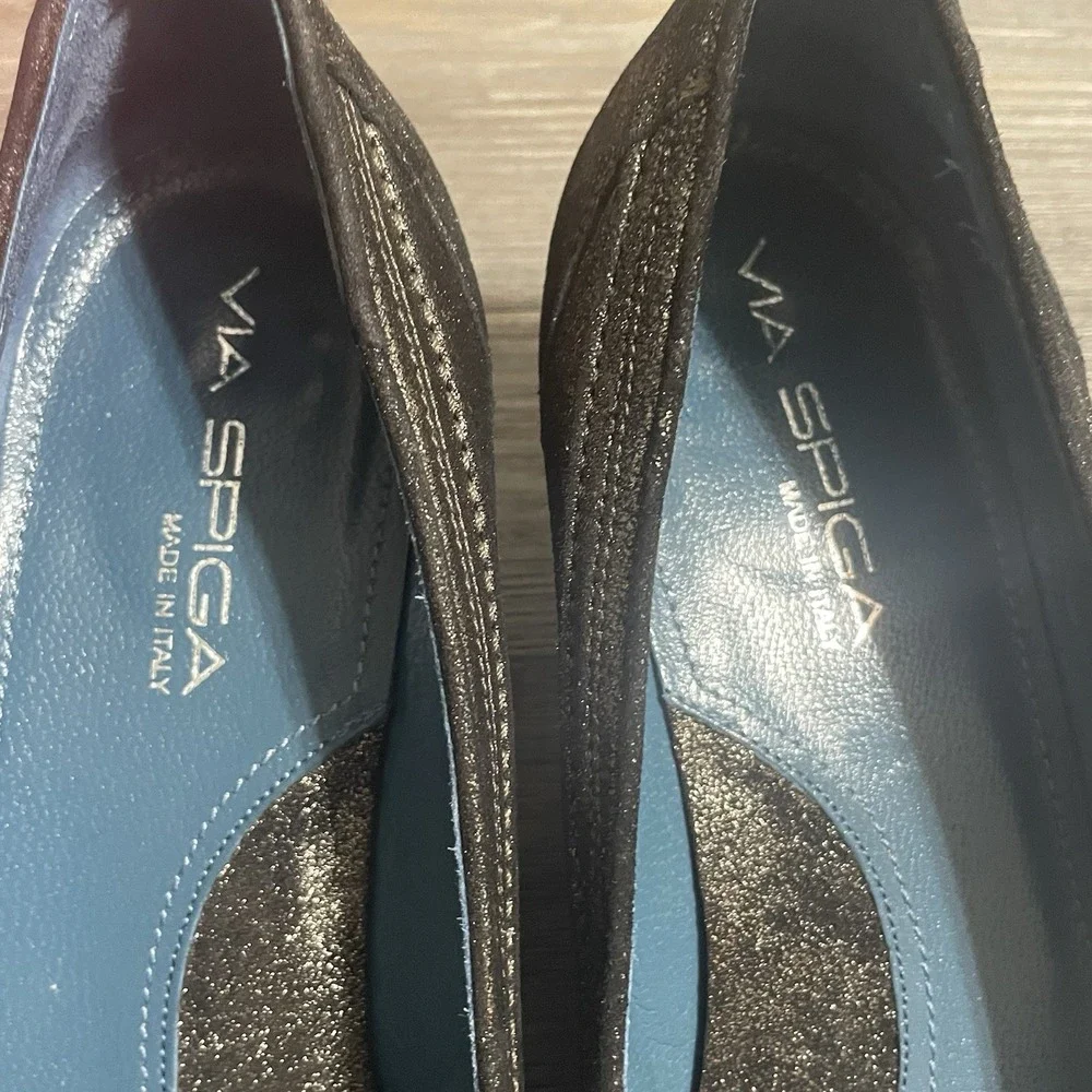 VIA‎ SPIGA Italy Womens Sz 9M Kitten Heel Pumps Gunmetal Distressed Leather Bow